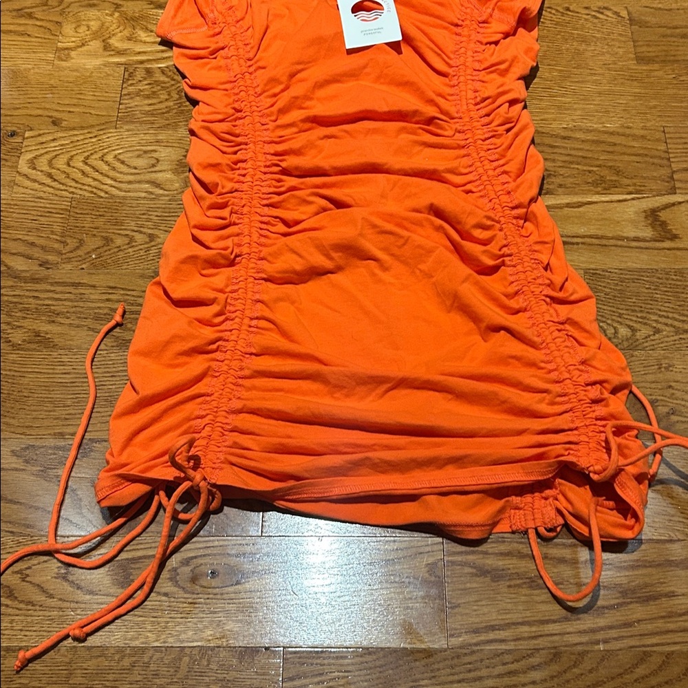 Orange Ruched Mini Dress - Picture 8 of 14